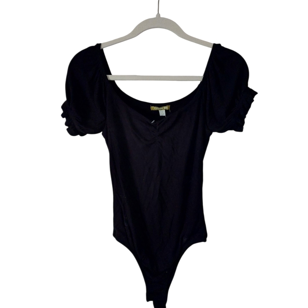 Gianni Bini Black Puff Sleeve Bodysuit